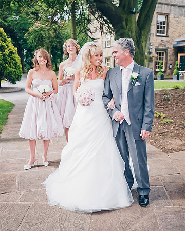 bride, father and bridesmaids at mosborough hall wedding in sheffield