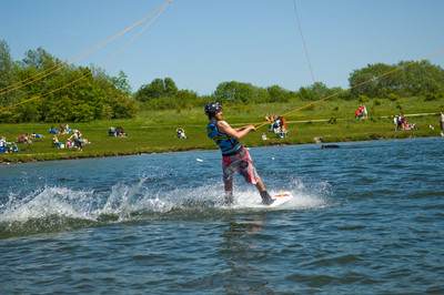 Sports photography. Cable waterski at Rother Valley Country Park in Rotherham, South Yorkshire