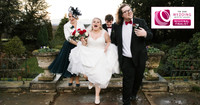 bride laughing with bridal party at wortley hall sheffield wedding