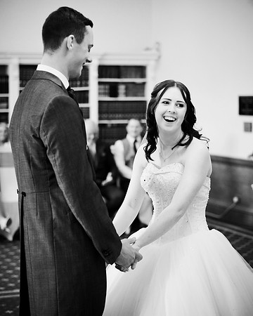 Bride laughing during wedding ceremny at wortley hall near sheffield