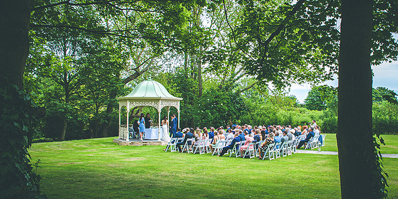 wedding ceremony on front lawn of aston hall hotel in south yorkshire