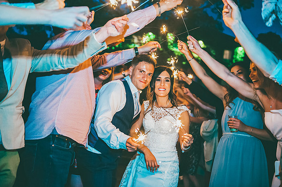 aston hall hotel wedding photographer sparklers at night