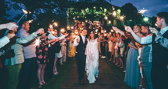 wedding sparkler arch at aston hall hotel wedding