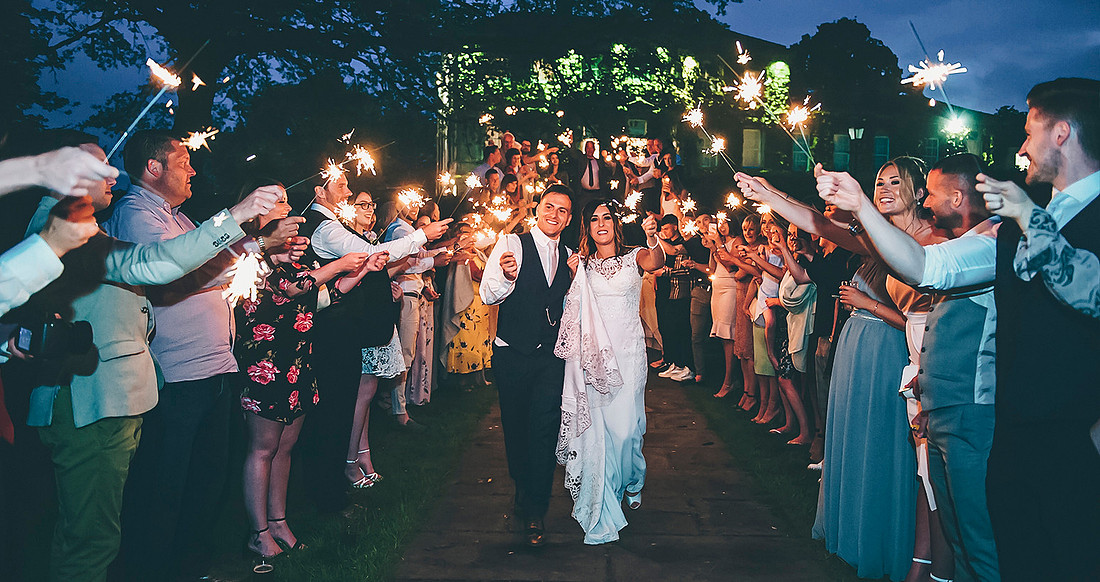 wedding sparkler arch at aston hall hotel wedding