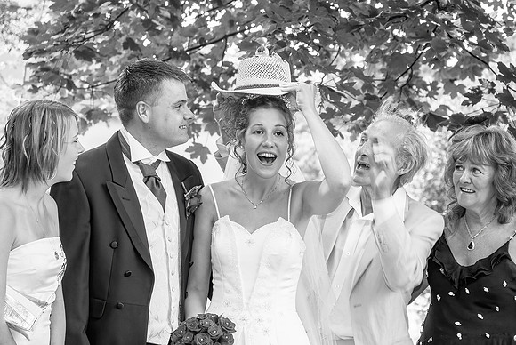 wedding photography of bride laughing at the stables in doncaster