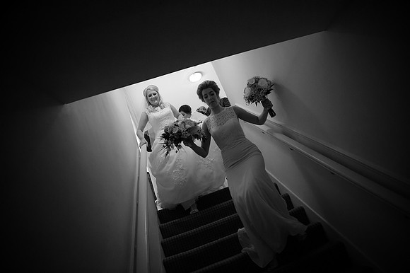 bride and bridesmaids head for wedding ceremony at mosborough hall in sheffield
